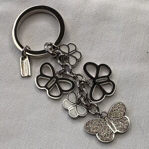 Coach Silver Butterfly Charm Keychain with Crystal Accent